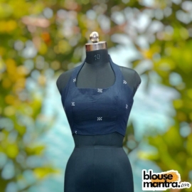  Navy Blue Jamdani | Halterneck Sleeveless