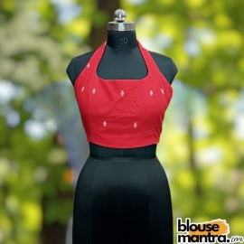  Red Jamdani | Halterneck Sleeveless