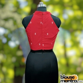  Red Jamdani | Halterneck Sleeveless