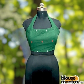 Bottle Green Jamdani | Halterneck Sleeveless