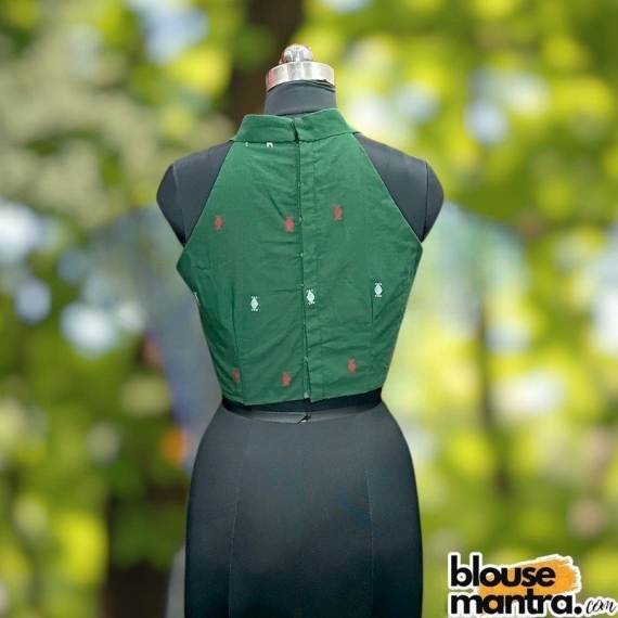  Bottle Green Jamdani | Halterneck Sleeveless