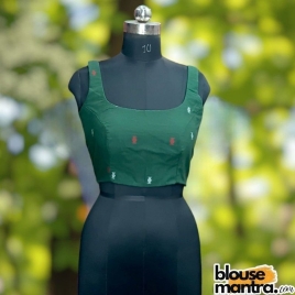 Bottle Green Jamdani |Round Neck Sleeveless