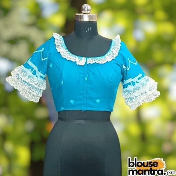 Sea Green Jamdani | Net Lace around the neck & Sleeve Glass Sleeve