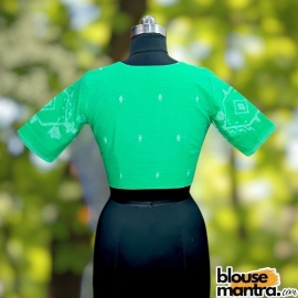 Parrot Green Jamdani | front Small V neck Glass Sleeve