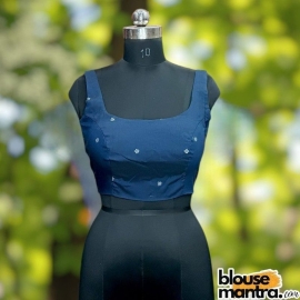 Navy Silk Jamdani | Round Neck Sleeveless