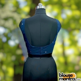 Navy Silk Jamdani | Round Neck Sleeveless