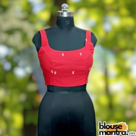  Red Jamdani | Round Neck Sleeveless