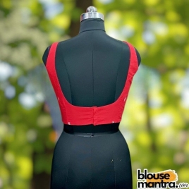 Red Jamdani | Round Neck Sleeveless