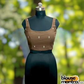 Coffee Jamdani | Round Neck Sleeveless