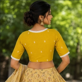 Yellow Jamdani | choli cut |Lace Attached Glass Sleeve