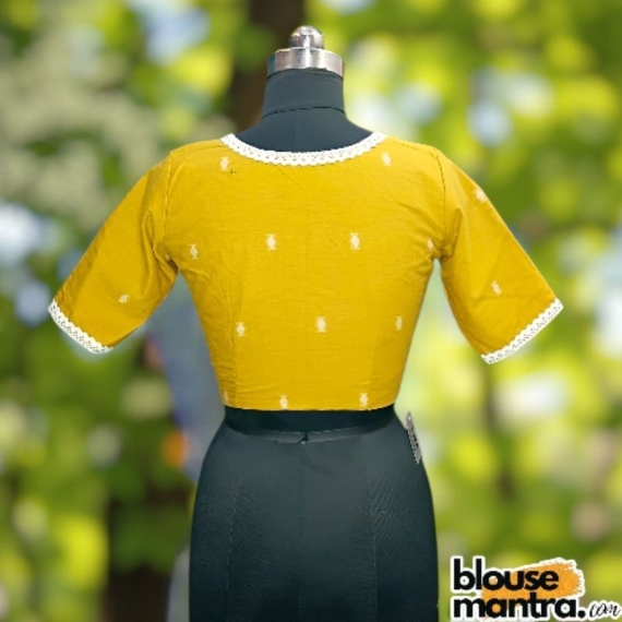 Yellow Jamdani | choli cut |Lace Attached Glass Sleeve