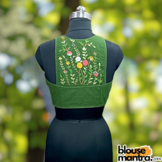 Mehendi Green Khadi | Razor Cut | Hand Embroidery