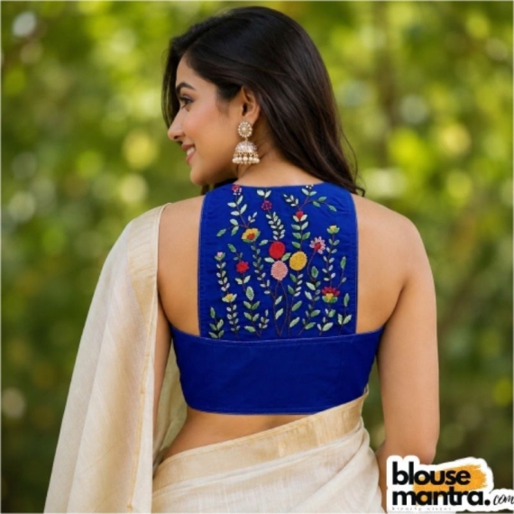 Royal Blue Blue Khadi | Razor Cut | Hand Embroidery