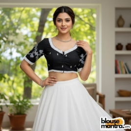 Black Jamdani |White Barfi | Front Dome Neck | Back Round Neck Glass Sleeve