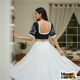 Black Jamdani |White Barfi | Front Dome Neck | Back Round Neck Glass Sleeve