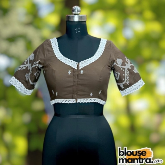 Coffee Jamdani |Front Dome Neck | Back Round Neck Glass Sleeve