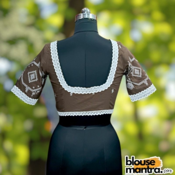 Coffee Jamdani |Front Dome Neck | Back Round Neck Glass Sleeve