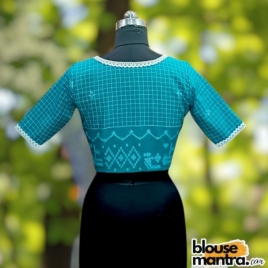 Sea Green Check Jamdani | Choli cut Glass Sleeve