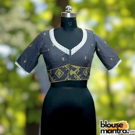 Dark Grey Jamdani | Front U Neck | Paar On Elit | Lace Attached Glass Sleeve