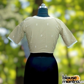  Beige With White Jamdani | Front U Neck | Paar On Elit | Lace Attached Glass Sleeve