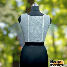  Grey Jamdani | Front Round Neck | Back Boat Neck | Paar On Back | Lace Attached Sleeveless