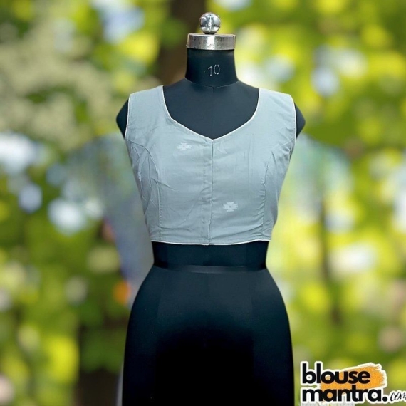 Grey Jamdani | Front Round Neck | Back Boat Neck | Paar On Back | Lace Attached Sleeveless