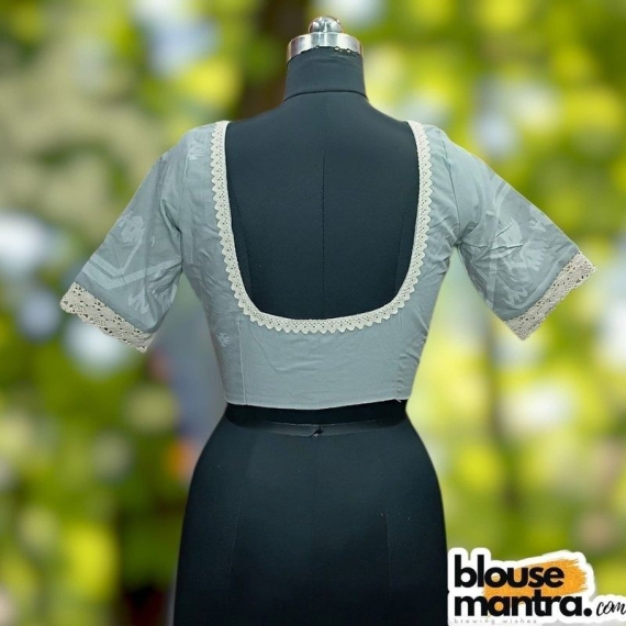 Grey Jamdani | Round Neck | Lace Attached Glass Sleeve