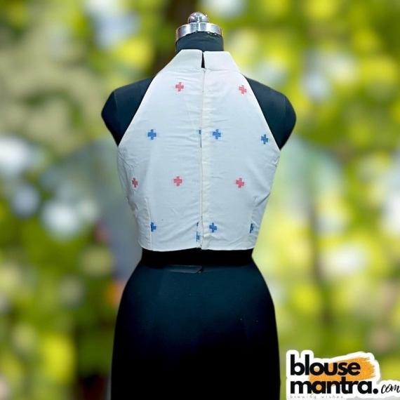  White Jamdani | Blue & Red | Halterneck Sleeveless