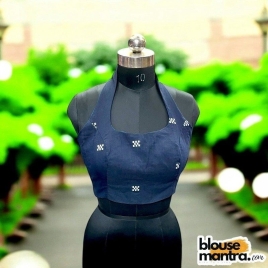 Navy Blue Jamdani | Block |Halterneck Sleeveless