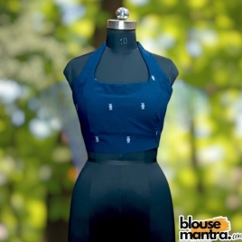 Navy Blue Jamdani | Barfi | Halterneck Sleeveless