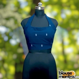 Navy Blue Jamdani | Barfi | Halterneck Sleeveless
