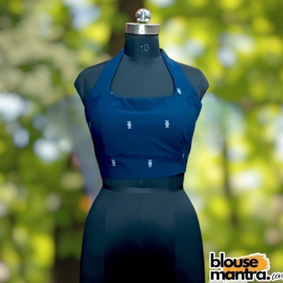 Navy Blue Jamdani | Barfi | Halterneck Sleeveless