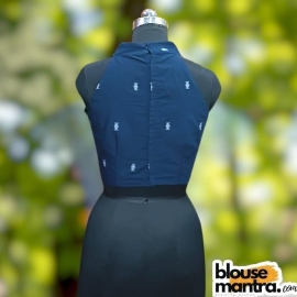 Navy Blue Jamdani | Barfi | Halterneck Sleeveless