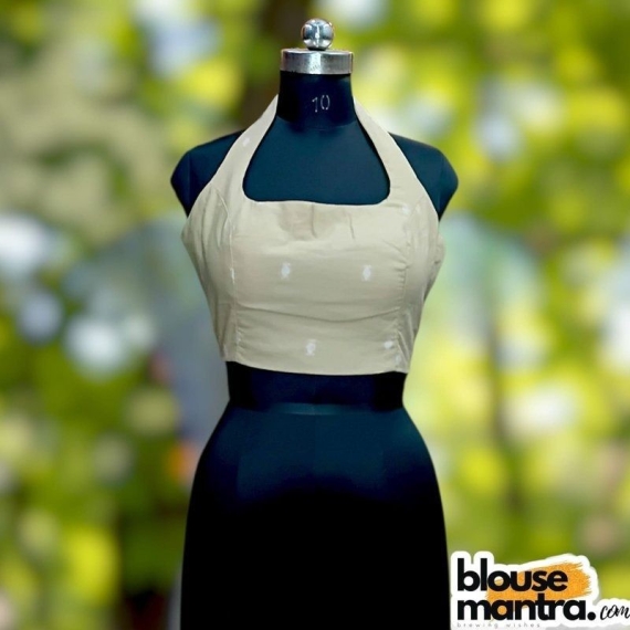  Beige With White Jamdani | With Paar | Halterneck Sleeveless
