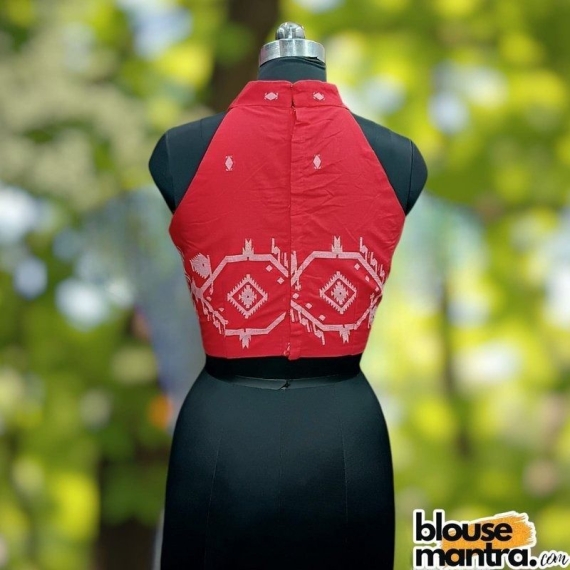 Red Jamdani | With Paar | Halterneck Sleeveless