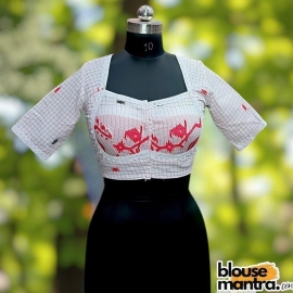 White check Jamdani | Choli Cut Glass Sleeve