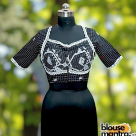 Black check Jamdani | Choli Cut Glass Sleeve