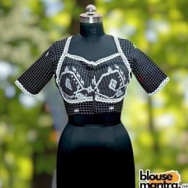 Black check Jamdani | Choli Cut Glass Sleeve