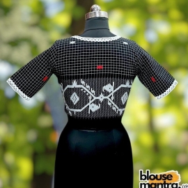 Black check Jamdani | Choli Cut Glass Sleeve