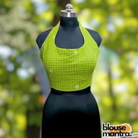  Parrot Green Check Jamdani | Halterneck Sleeveless