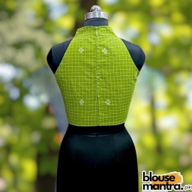  Parrot Green Check Jamdani | Halterneck Sleeveless