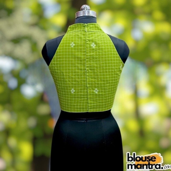  Parrot Green Check Jamdani | Halterneck Sleeveless