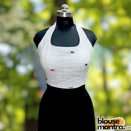 White Check Jamdani | Halterneck Sleeveless