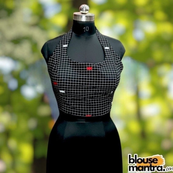 Black Check Jamdani | Halterneck Sleeveless