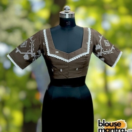  Coffee Jamdani | Loose Coller | Lace Attached Glass Sleeve