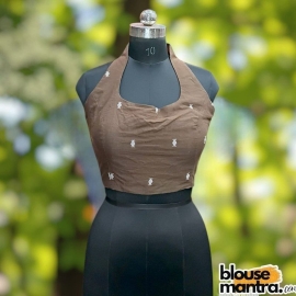 Coffee Jamdani | Halterneck Sleeveless