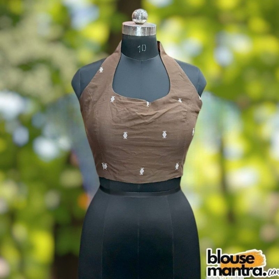 Coffee Jamdani | Halterneck Sleeveless