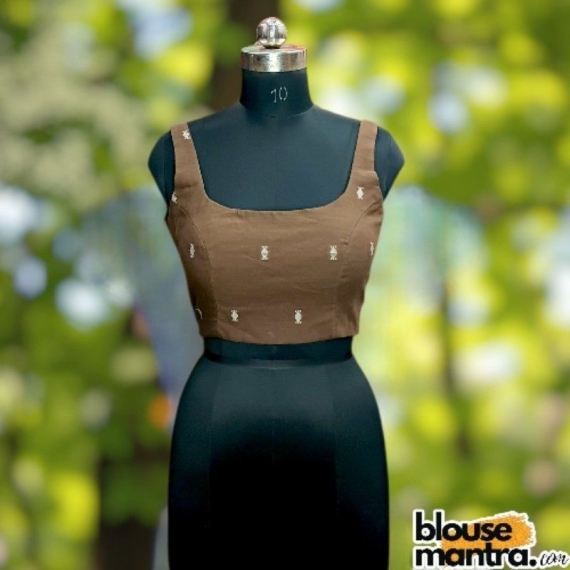 Coffee Jamdani | Round neck Sleeveless