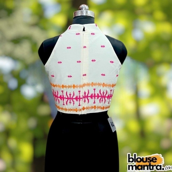  Off White Embroidery Jamdani | With Paar | Halterneck Sleeveless