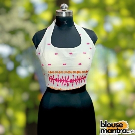  Off White Embroidery Jamdani | With Paar | Halterneck Sleeveless